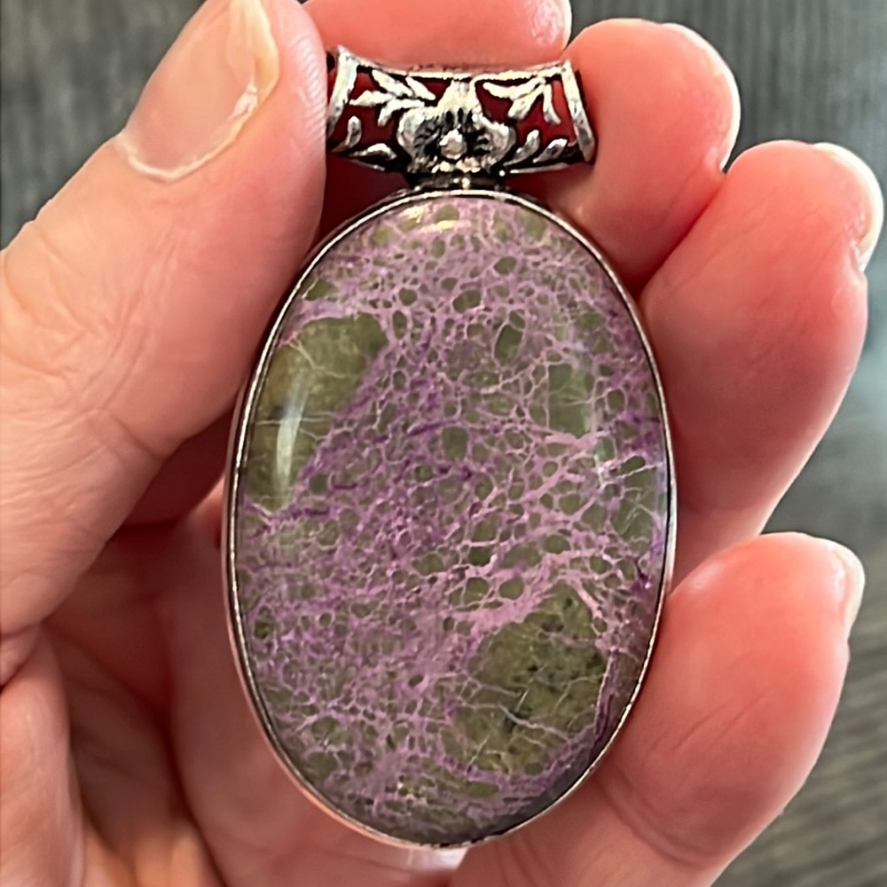 Purpurite Handcrafted Pendant with pink/purple/green marble shades NWOT